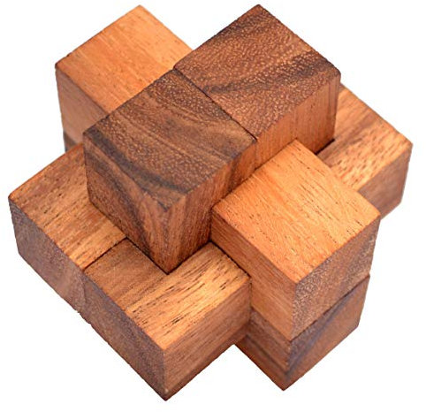 Teufelsknoten small, Notec Cube small Knobelholz Puzzle mit nur 6 Teilen, Urknoten, Holzknoten Puzzle, Holzpuzzle, IQ Puzzle, Tischlerknoten, Zimmermannsknoten, Puzzle, Knobelspiel, Interlock