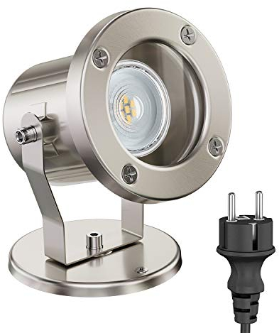 ledscom.de Außen-Strahler Fluter MIBU für außen, Edelstahl, chrom matt, inkl. LED GU10 Lampe (warmweiß, 5,4W, 510lm, 50°)