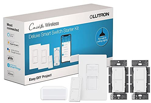Lutron Caseta Deluxe Smart Switch Kit | Compatible with Alexa, Apple HomeKit, and the Google Assistant | P-BDG-PKG2WS-WH | White