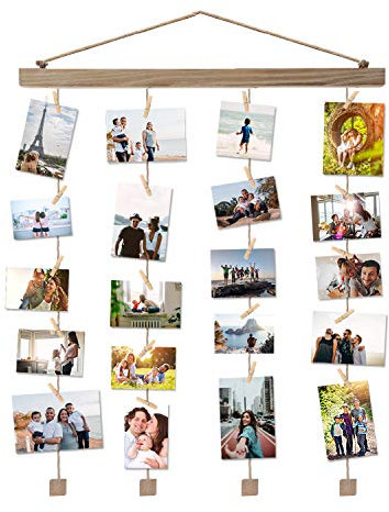 Vencipo Holz Bilderrahmen Collagen für Wand Deko Wohnzimmer, Hänge Fotorahmen Organizer mit 24 Mini Wäscheklammern, Natur, Dekoration für Kinderzimmer, Babyzimmer, Party.(40 * 60cm)
