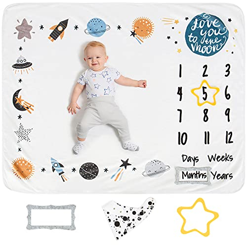 Luka&Lily Baby Meilenstein Decke - 150cm x 100cm - Ultrasofte Neugeborenen Monatsdecke für Jungen und Mädchen - Weltraum Motto