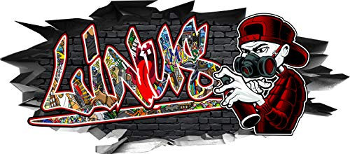 BLACK LABEL GRAFX® Wandtattoo Name Linus Aufkleber Graffiti Sprayer Wandbild Sticker selbstklebend Mauerloch 3D Kinderzimmer (130 x 57 cm)