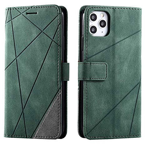 SONWO Hülle für iPhone 11 Pro Max, Premium Leder PU Handyhülle Flip Case Wallet Silikon Bumper Schutzhülle Klapphülle für iPhone 11 Pro Max, Grün