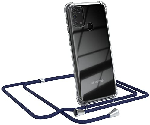 EAZY CASE Handykette kompatibel mit Samsung Galaxy M31 Handyhülle mit Umhängeband, Handykordel mit Schutzhülle, Silikonhülle, Hülle mit Band, Stylische Kette mit Hülle für Smartphone, Navy Blau