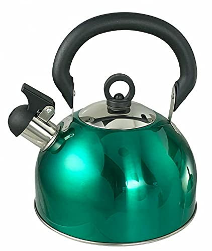 DWD ® Whistling Stainless Steel 2.5 Litre Travelling Kettle I Folding Handle I Flip & Pour Spout Cap I Camping Fishing Caravan Holiday Home I Retro Classic Lightweight (Emerald Green)