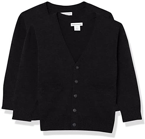 Amazon Essentials Maglioni Cardigan in Cotone da Uniforme Unisex Bambini e Ragazzi, Pacco da 2, Nero, 3 Anni