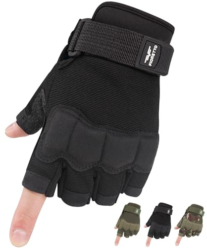 FIORETTO Fingerless Gloves for Men, Half Finger Gloves for Driving, Cycling, Shooting, Motorcycle, Climbing, Outdoor Work Black Large