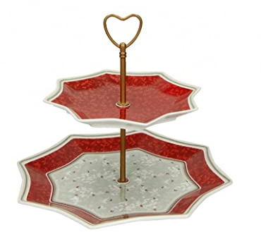 Brandani 52379 Alzata Stella Connubio Porcellana, 28x28x24h cm, Colore Rosso, Alzata due piani, Forma Stella