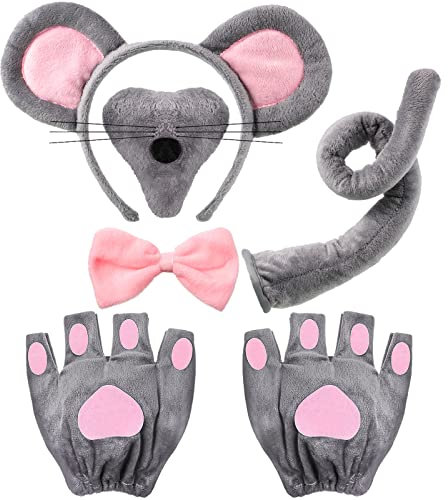 Sintege Mouse Costume for Kids Adult Mice Ears Headband Mouse Nose Tail Gloves Mice Costume for Carnival Halloween(Grey)