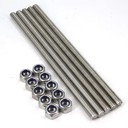 Zeberoxyz 5Stück M12x250mm Vollgewindestangen,304 Edelstahl Gewindestange,Rechtsgewinde 1,75mm Steigung mit Sicherungsmuttern für Schellen,Aufhänger,Ankerbolzen und U-Bolzen