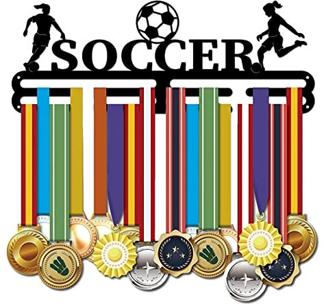 SUPERDANT Fußball Medaillen Aufhängung Medaillenhalter Fußball Medaillen Aufhänger Schwarzes Eisen Wandhaken Für Wettkampf Medaillenhalter Wandaufhängung Fußball Geschenk 40x15cm