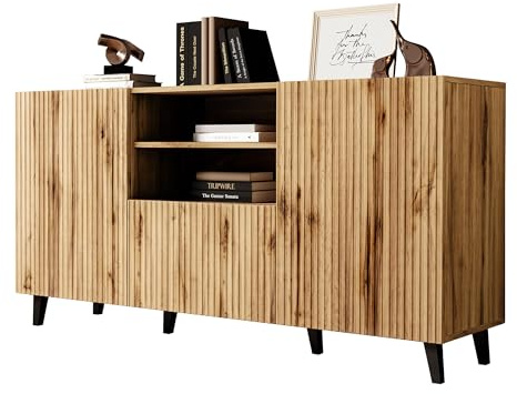 Mirjan24 Kommode Vailbo 150 mit Schublade und 2 Türen, Schubladenkommode, Anrichte, Mehrzweckschrank, Highboard, Sideboard, Wohnzimmer, Esszimmer (Eiche Wotan)