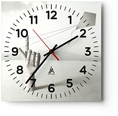 Modern Wanduhr Modern Hand Drachen 30x30cm Quadrat Klein Wand Uhr Glas Analog Zimmeruhren Küche Büro Wohnzimmer Glasuhr Wall Clock Dekoration Design Wanddekoration Küchenuhr C4AC30x30-4697