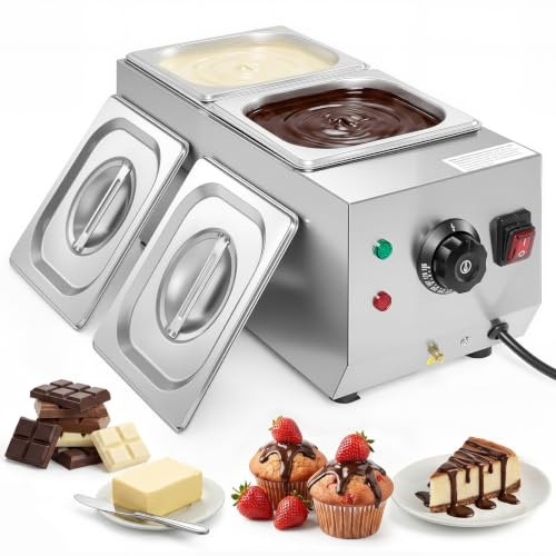 WICHEMI - Máquina de revenido de chocolate comercial para revenido de chocolate, 2 tanques de acero inoxidable de 9 libras, máquina de fusión de chocolate, uso doméstico o panadería