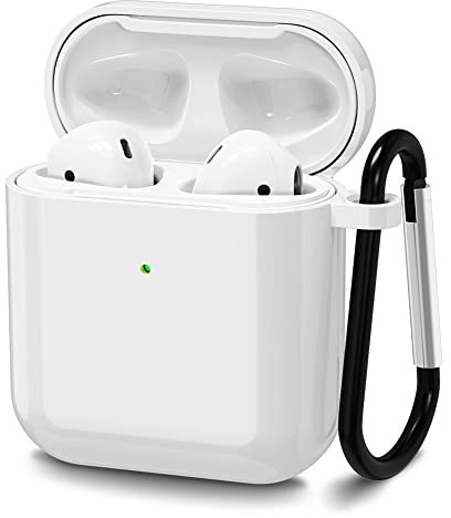 Garegce Case for Apple AirPods 2 & 1, Hard PC Protective Covers [Visible LED Indicator] [Supports Wireless Charging and Carabiner] Scratch Resistant Shockproof for Apple AirPods 2 & 1, (White)