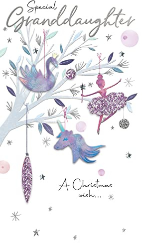 Granddaughter Baubles Embelished Christmas Card Hand-Finished Champagne Cards XCDC370