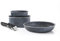Qulinart by Brandt - Batterie de Cuisine à Induction 4 Pièces - Set de 2 Casseroles 16 et 20 cm Anti-Adhésives, 1 Sauteuse 24 cm et Poignée Amovible - Aluminium - Tout Feu - Gris Marbre