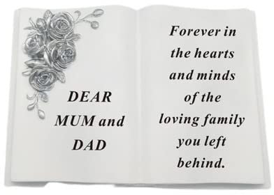 David Fischhoff Grabschmuck Gedenkbuch mit 3D-Silber-Rosen, Mama und Papa, Weiß