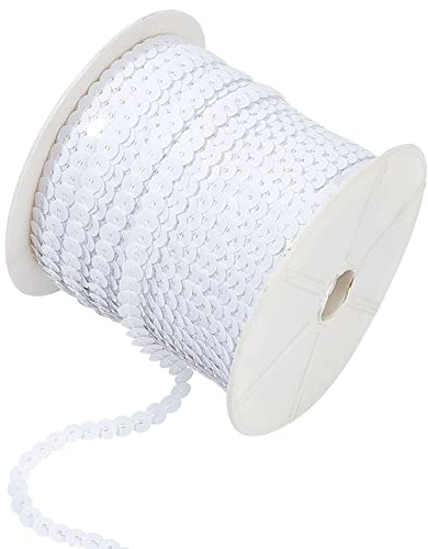 PH PandaHall 100 Yards Spangle Flache Pailletten, 6mm Flache Pailletten Streifen Borte Weiß Paillette String Glänzende Borte Nähen Paillette String für faschingskostüme karneval kostüm DIY Handwerk