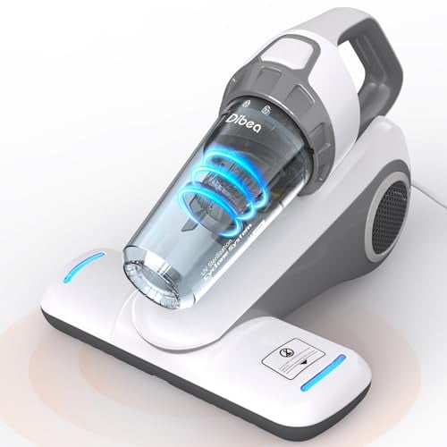 dibea Handheld Bed Vacuum Cleaner Machine, Anti-Mites Mattress Vacuum Cleaner with 15KPa Suction, UV-C Light, Washable HEPA Filter for Deep Clean Bedbugs, Mites, Hair, Dust on Sofa, Couch, Carpet