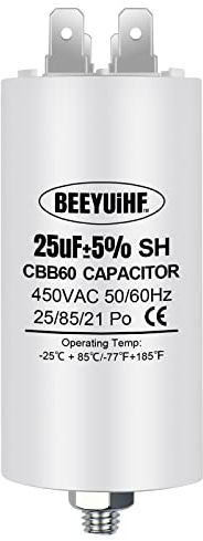 BEEYUIHF CBB60 MotorKondensator 25µF 450V Kondensator 50/60Hz Anlaufkondensator 25UF Motorlaufkondensator Stecker M8 für Elektromotor 45 x 95 mm