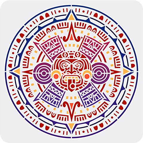 FINGERINSPIRE Azteken Kalender Schablone 30x30 cm Maya Emblem Malschablone Kunststoff Azteken Muster Schablone Wiederverwendbare Maya Schablone Zum Malen Auf Holzwänden Kunstprojekten Heimdekoration