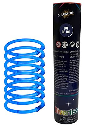 Lot de 100 Bracelets FLuorescents Lumineux couleur Bleu, 100 Connecteurs inclus, Bracelet couleur fluo idéal pour soirées et tout évènement, Baton Fluo Glow - SPARKLERS CLUB®