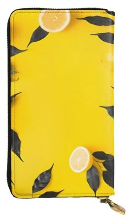 Long portefeuille en cuir imprimé citron jaune pour homme et femme, pochette portable étanche, porte-monnaie pour voyage, shopping, bureau, cadeau, Noir , Taille unique