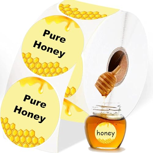 Thermo-Etiketten mit Honigmotiv, personalisierbar, 5,1 cm, Honiggläser und Flaschen, Etiketten, Honigfarm, Küche, Name, Kleinunternehmen, Thermoaufkleber für Honigquartgläser, 500 Stück