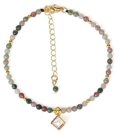 Tesselite Stein-Armband – Naturstein-Mini-Armband für Damen, orangefarbener Granat, 3 mm, facettierte Perlen, Freundschaftsarmbänder, Sommer-Statement, Modeschmuck, bunt, Einheitsgröße