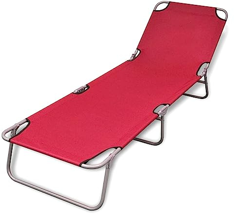 TANZEM Sonnenliege Klappbar mit Rückenlehne Verstellbar, Gartenliege, Liegestuhl, Sonnenstuhl, Sonneninsel Outdoor, Liegen, Gartenmöbel, Bäderliege, Relaxliege, Rot
