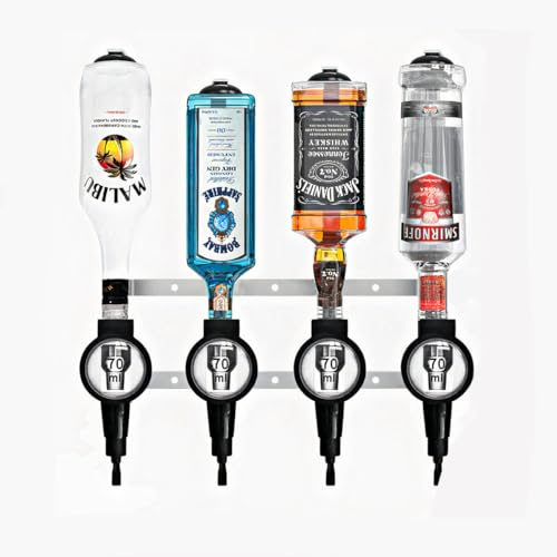 Professional 2/4/6 Bottle Optics for Spirits - UK Made Bar Butler Shot Measure Bracket Alcohol Wine Upside Down Drink Dispenser Home bar Garage Man cave (4 Bottle, 70ml)