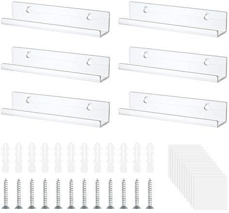 Lam-lord 6 Pack 12 Inch Acrylic Vinyl Record Wall Mount Shelf, Clear Acrylic Album Record Holder, Floating Shelves Display Collection Picture Ledge Bookshelf for LP Storage Display (Clear, 12 Inch)