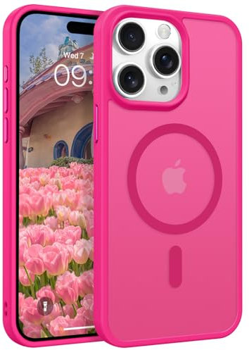 GaoBao Strong Magnetic for iPhone 15 Pro Max Case, [Compatible with MagSafe] [Military-Grade Drop Tested] Shockproof Protective Slim Translucent Matte Phone Case for iPhone 15 Pro Max Case, Hot Pink