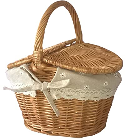 Naisicatar Picknickkorb Wicker gewebter Speicherkorb mit Deckel 26x18x14cm Ovaler Randalität Picknickkorb mit Griffen zum Campen und im Freien