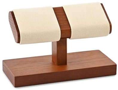 Oirlv Massivholz Einfacher Doppelschicht Uhrenständer,Uhrenständer für Männer,Uhrenhalter aus Holz,Uhrenaufbewahrung(Cremeweiß)