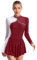 iEFiEL Damen Langarm Eiskunstlauf Kleid Patchwork Kürkleid Kurz Tanzanzug Trikotanzug Tanzbody Glänzende Tanzkostüm Burgundy XL