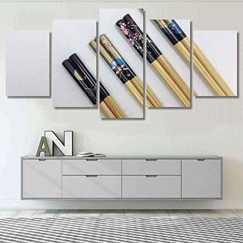 Leinwandbild 5-Teiligessstäbchen Aus Bambus (M/Ohne Rahmen 100 X 50 Cm) Bild Wanddeko Wand Bild Kunstdruck Deko Wohnzimmer Wohnzimmer Schlafzimmer Büro Hotel Wandkunst Wandbild Poster Foto -8U6S/R6