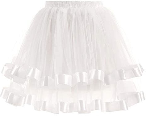 Damen Rock Tüllrock mit Lichterkette Karneval Pailettenrock für Damen Faschingskostüme Damen Tutu Rock Set Lollipop Kostüm Damen Langer Tüllrock Damen Glitzer Rock Damen Weiß M