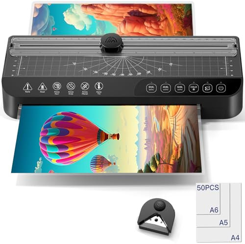 Raycial A4 Laminator, A4 Laminators Machine with 50 Laminating Pouches, 4-in-1 Thermal Laminators Hot and Cold Laminating Machine with 5 Laminate Modes and Auto-Off, Laminator Set for School Home Use
