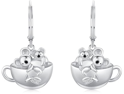REDSUN Tasse Ohrringe 925 Sterling Silber Koala Tasse Ohrringe Koala Leverback Ohrringe Schmuck Geschenke für Frauen Mädchen Kinder Geburtstag