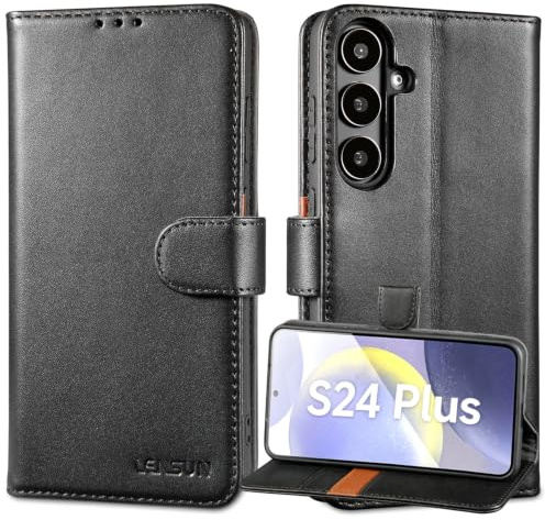 Lensun Custodia per Samsung Galaxy S24 Plus, Cover in Vera Pelle [RFID Blocking] Libro con Portafoglio Chiusura Magnetico Flip Custodie Cuoio per Galaxy S24 Plus– Nero