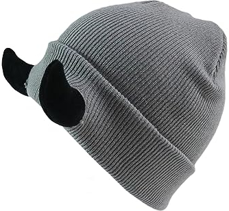 Devil Horn Hat Soft Knitted Beanie Warm Winter Halloween Hat Hip Hop Cap for Indoor Outdoor (Gray Hat Black Horns, 20cm*1cm*19cm)