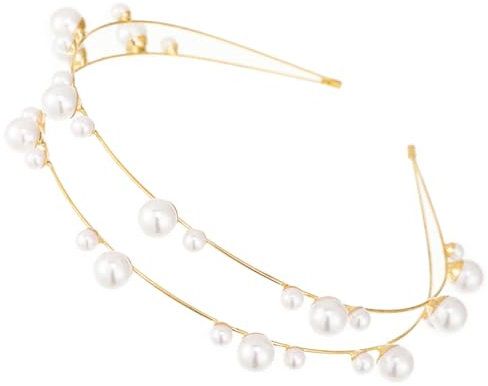 scicent Gold Metal Double Layer Headbands with Pearl Fashion Hair Bands Pearls Hairband for Women Girls 23615