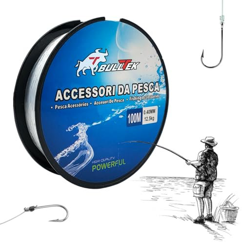 Lenza da Pesca in Nylon - 100 M - 0,4 mm – 12.5 KG - Monofilo, Bobina di Filo da Pesca, Resistente agli Strappi, trasparente, per Pescatori di Mare, Fiume, Lago
