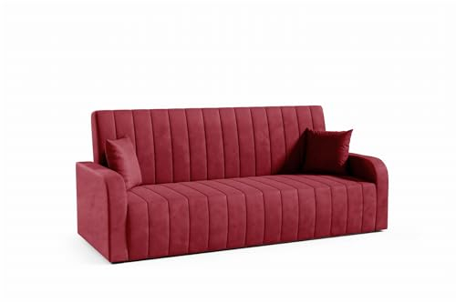 LIKMA Rot Vielseitiges 3-Sitzer 214 cm Sofa mit Schlaffunktion und Bettkasten Otto - Velvet Schlafcouch - Moderne Wohnzimmer Couch - Sofa mit Bettfunktion - Schlafsofa, Stoff: Jasmine 60