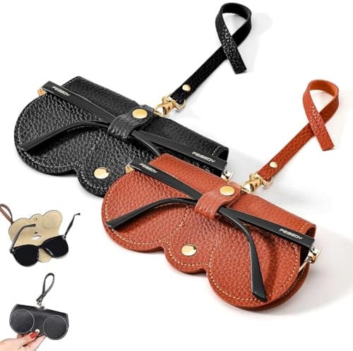 XBFOCNH 2 Pezzi Borsa per occhiali da sole in pelle morbida,Custodia Occhiali Morbida Pelle,custodia portatile per occhiali da sole,elegante custodia in pelle per occhiali