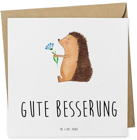 Mr. & Mrs. Panda Grußkarte Igel Blumen - Geschenk, Lustige Sprüche, krank, Besuch, doppelkarte, Klappkarte, Krankenhaus, anlasskarte, faltkarte, Krankheit, Glückwunschkarte, Gute Besserung