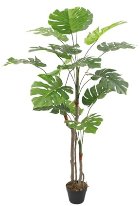 Rebecca Mobili Finta Monstera in Vaso, Pianta Artificiale Grande, Verde Marrone, PEVA Polietilene, Folta, Realistica - Misure HxLxP: 155 x 50 x 50 cm - Art. RE7045