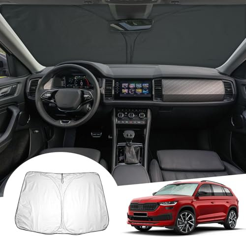 GAFAT Kompatibel mit Skoda Kodiaq/RS 2017-2023 Sonnenschutz Frontscheibe Innen, Kodiaq Bj. 2017 Windschutzscheibe Sonnenschirm Sonnenblende, Abkühlung, UV Schutz, Kodiaq Zubehör